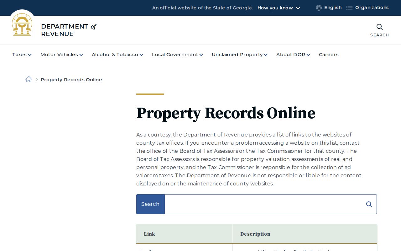 Georgia residents directory starting at the state county property-record selector