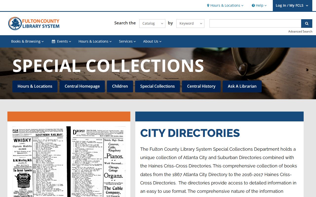 Georgia city directory publisher and year coverage shown in the Fulton collection guide
