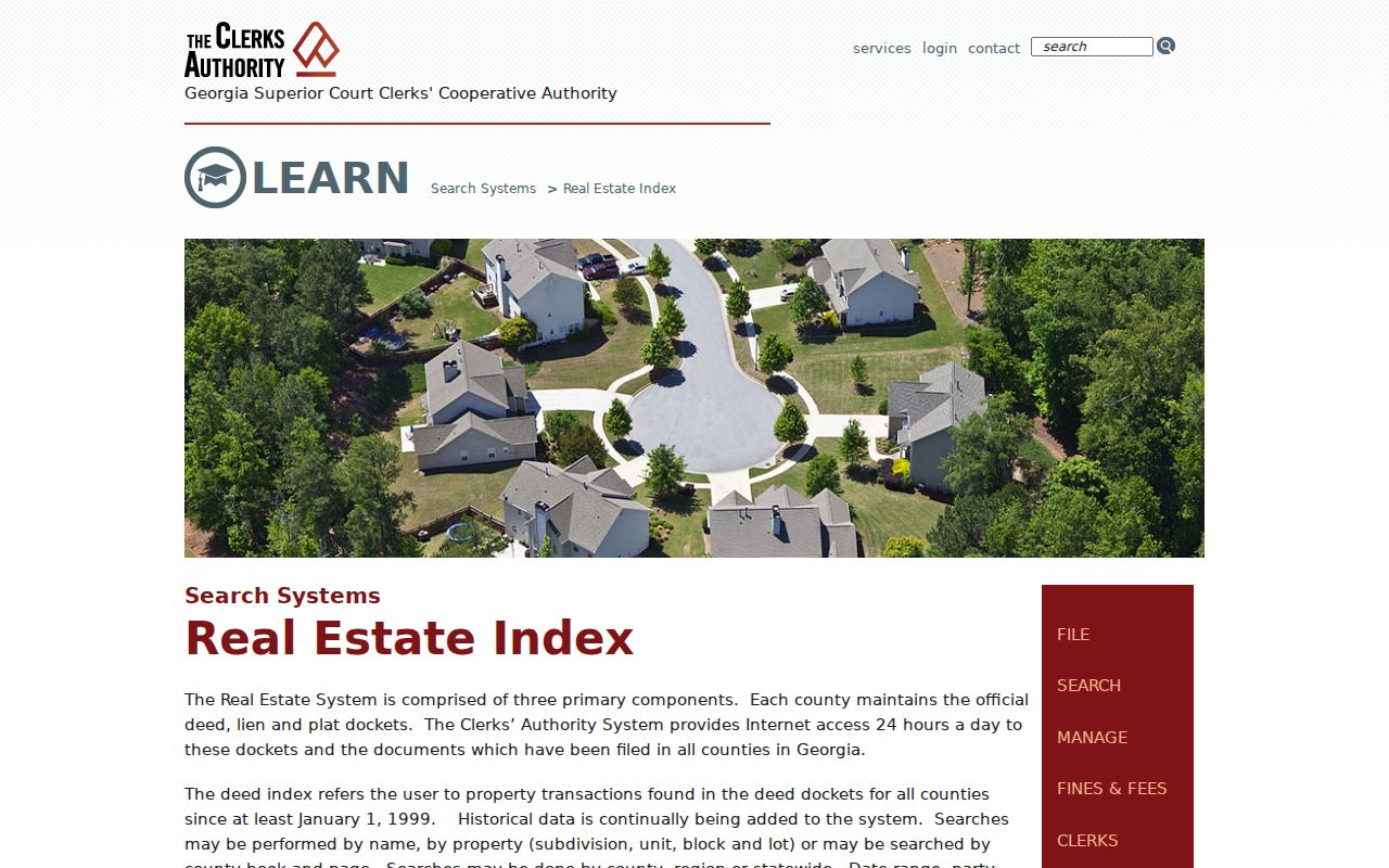Georgia street directory deed index with county, grantor, grantee, and book page fields