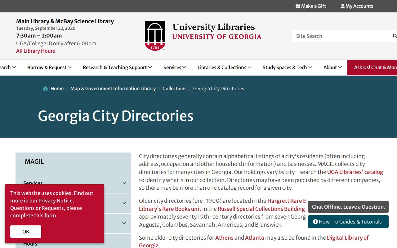 Georgia city directory holdings and date ranges in the UGA collection guide